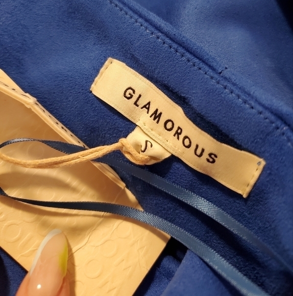 💫NWT By GLAMOROUS Womens High Rise Blue Suede Mini Skirt - Picture 2 of 11
